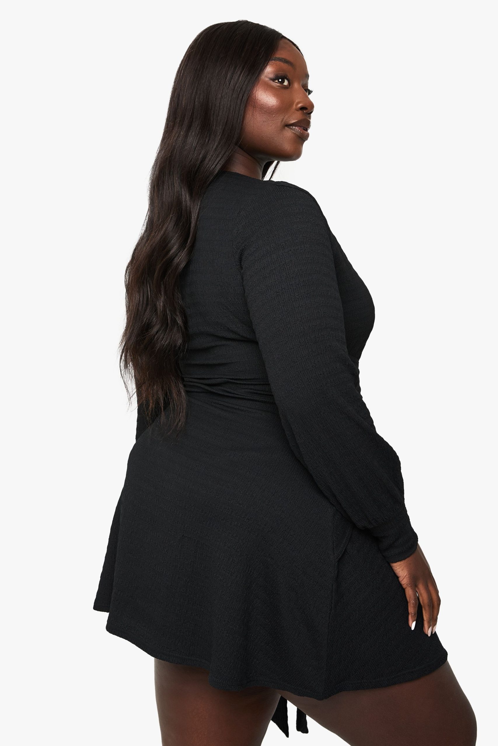 Plus Textured Trim Detail Wrap Dress - Image 2