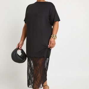 Plus Lace Detail Midaxi T-Shirt Dress