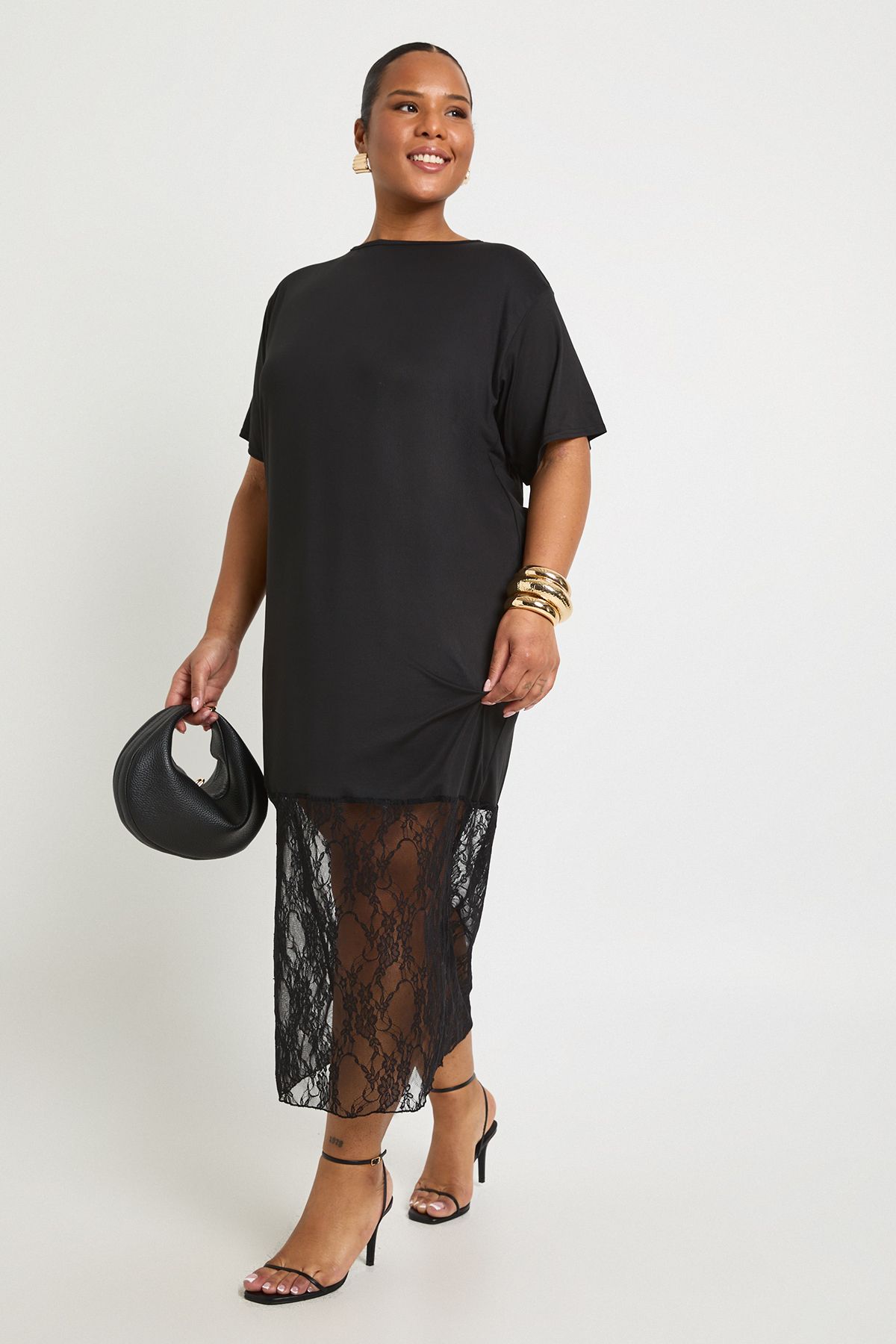Plus Lace Detail Midaxi T-Shirt Dress