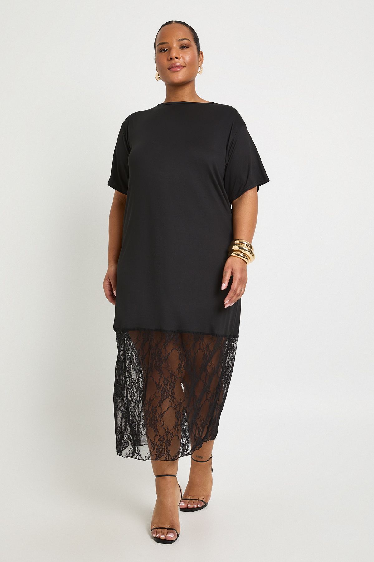 Plus Lace Detail Midaxi T-Shirt Dress - Image 3
