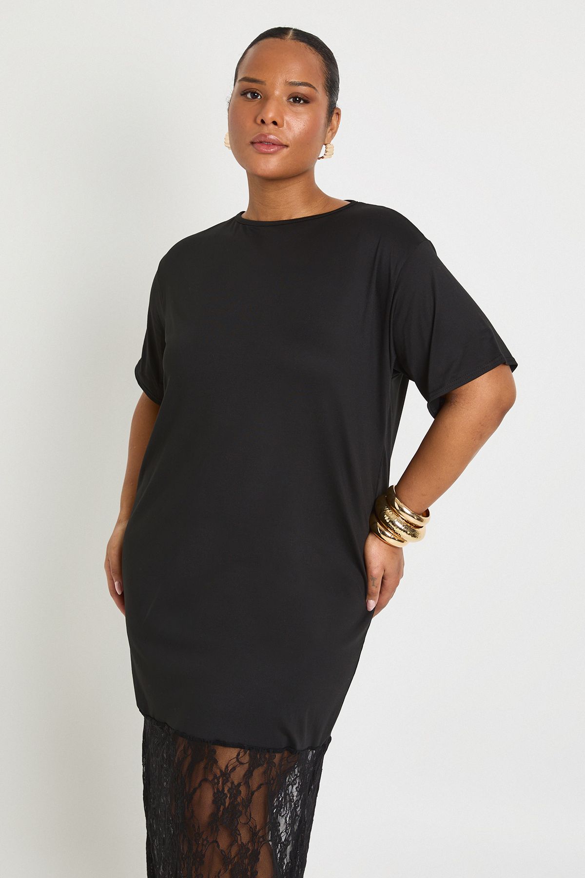 Plus Lace Detail Midaxi T-Shirt Dress - Image 4