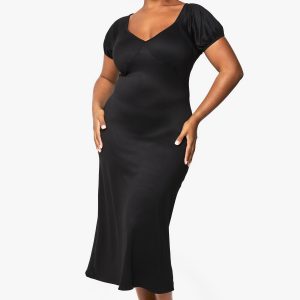 plus scoop neck puff sleeve midaxi dress