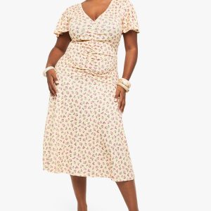 Plus Ditsy Ruched Midaxi Dress