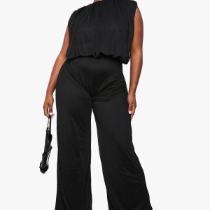 Plus mesh blouson wide leg jumpsuit