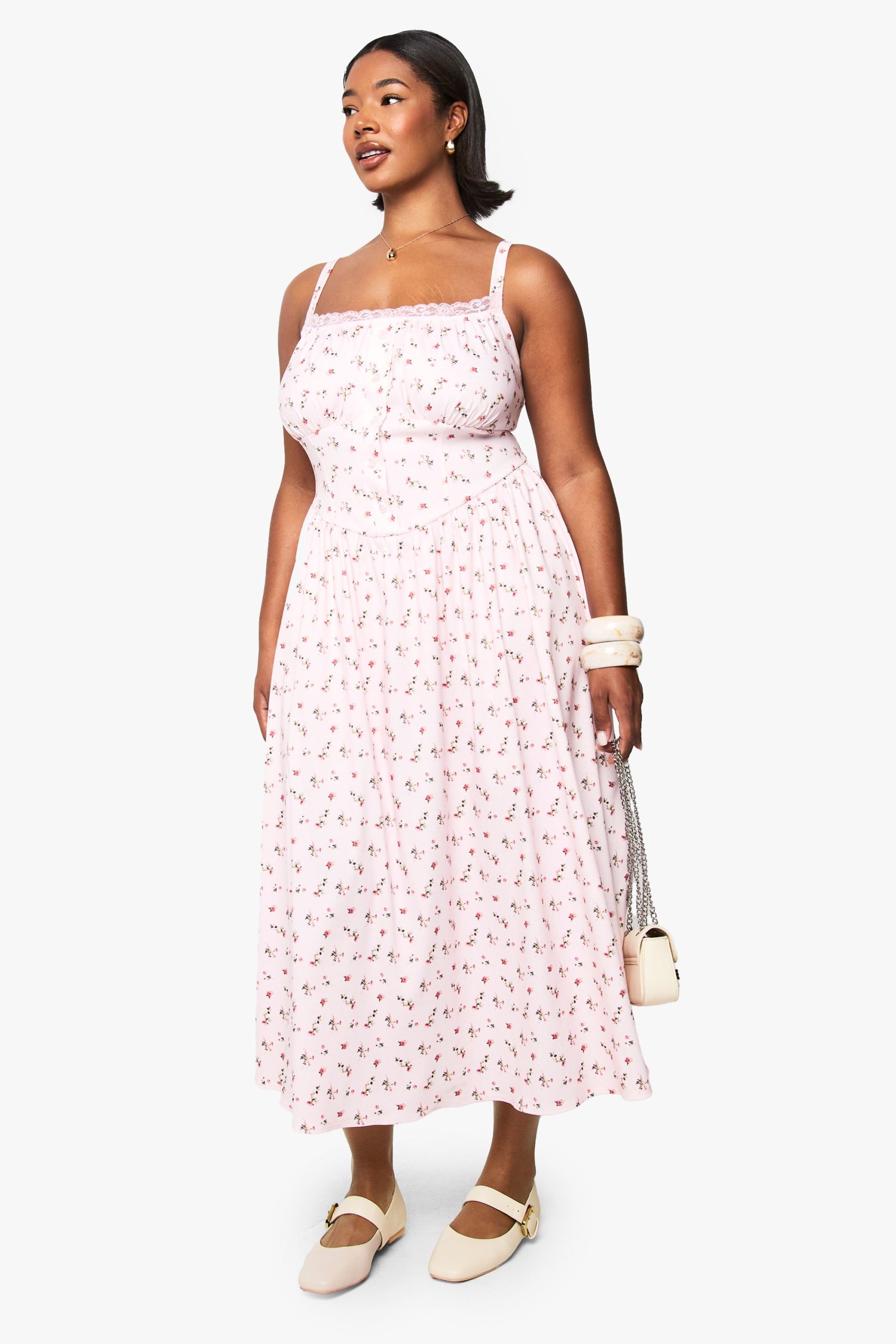 Plus Floral Bengaline Midi Skater Dress