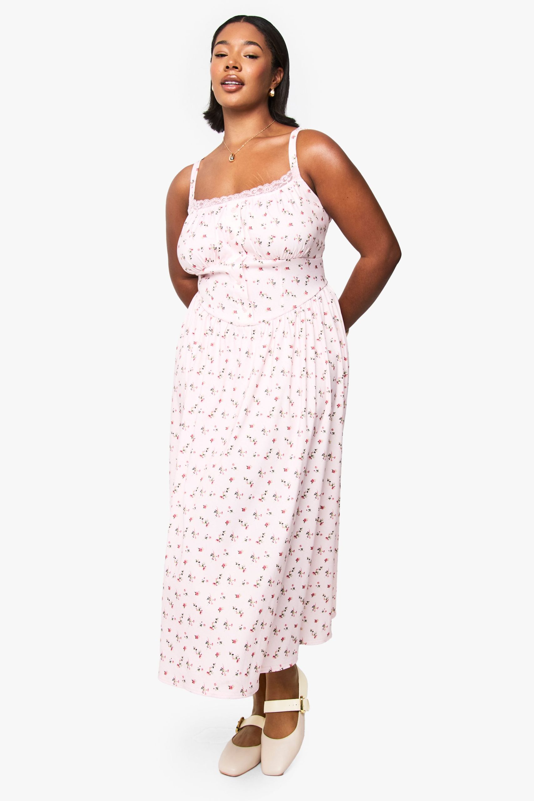 Plus Floral Bengaline Midi Skater Dress - Image 3