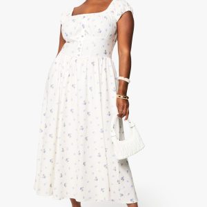 Plus Bengaline Ditsy Midi Skater Dress