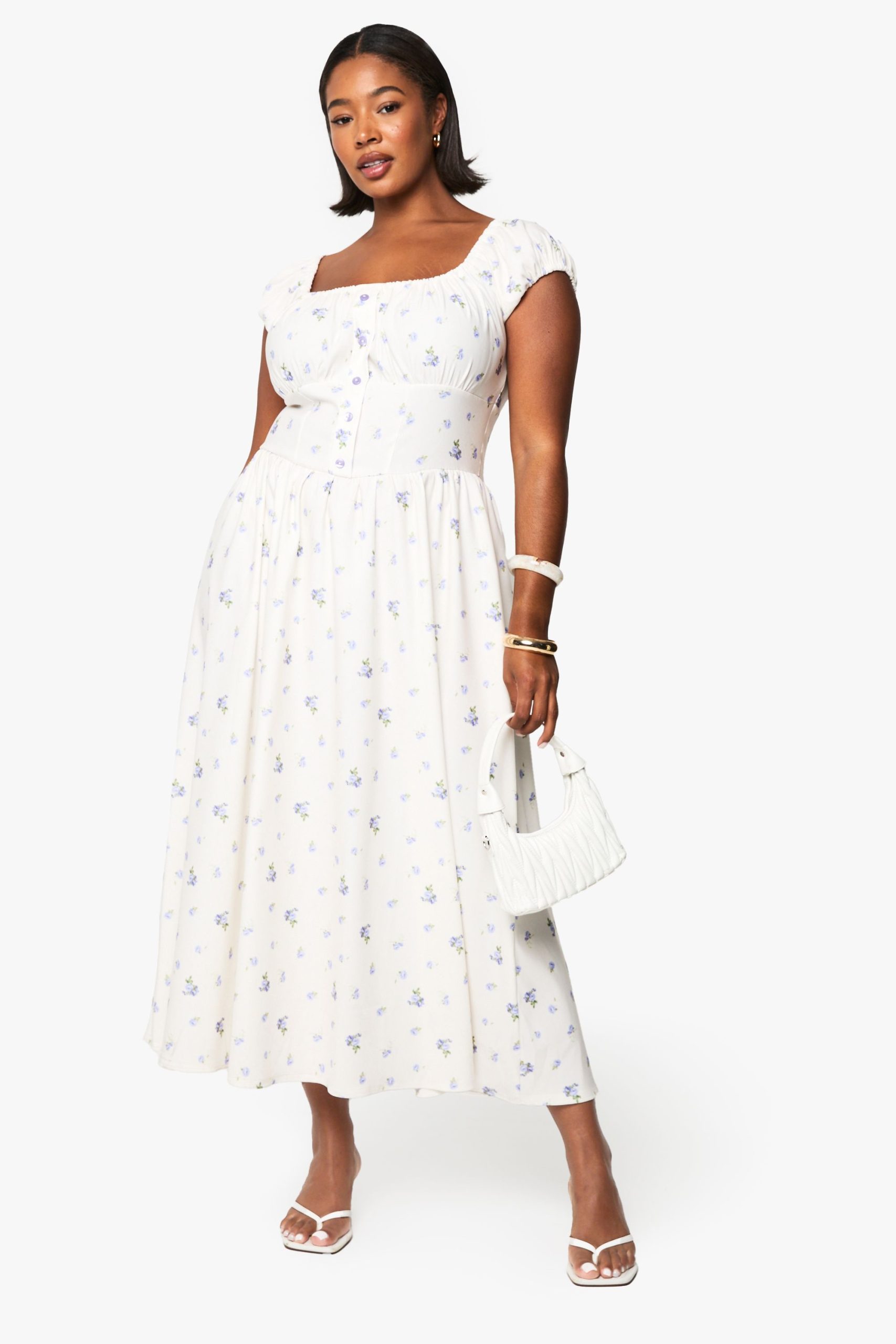 Plus Bengaline Ditsy Midi Skater Dress