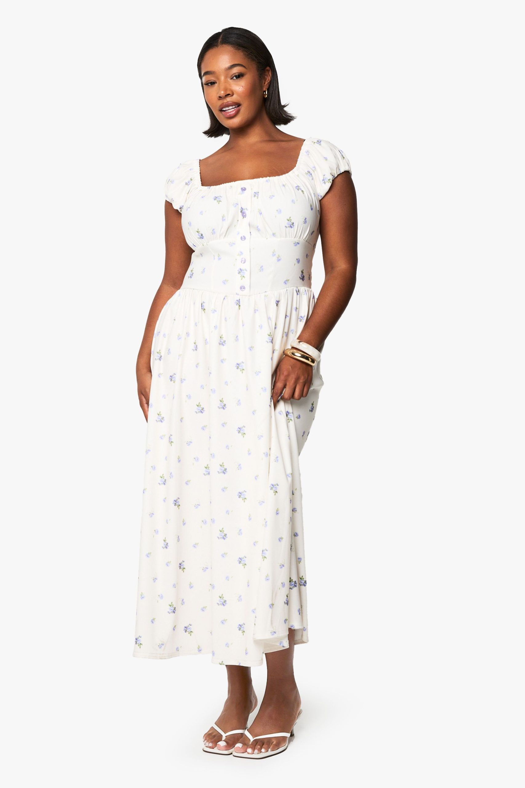 Plus Bengaline Ditsy Midi Skater Dress - Image 3