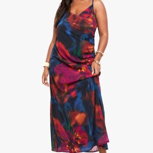 Plus Printed Chiffon Wrap Maxi Dress