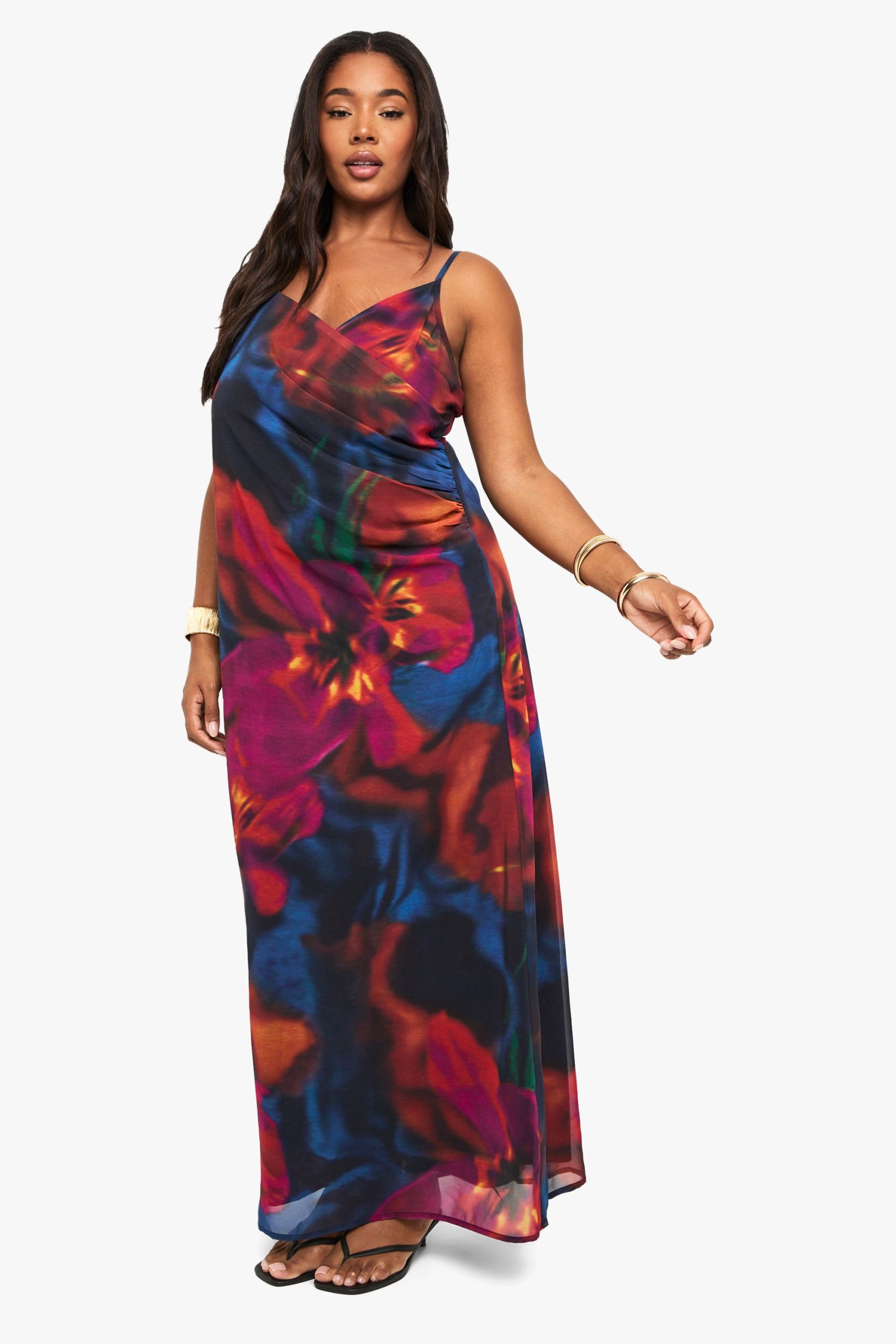 Plus Printed Chiffon Wrap Maxi Dress - Image 3