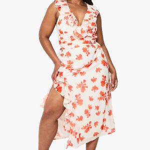 Plus Floral Chiffon Ruffle Wrap Dress