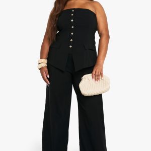 Plus Super Stretch Bandeau Longline Waistcoat & Wide Leg Trousers
