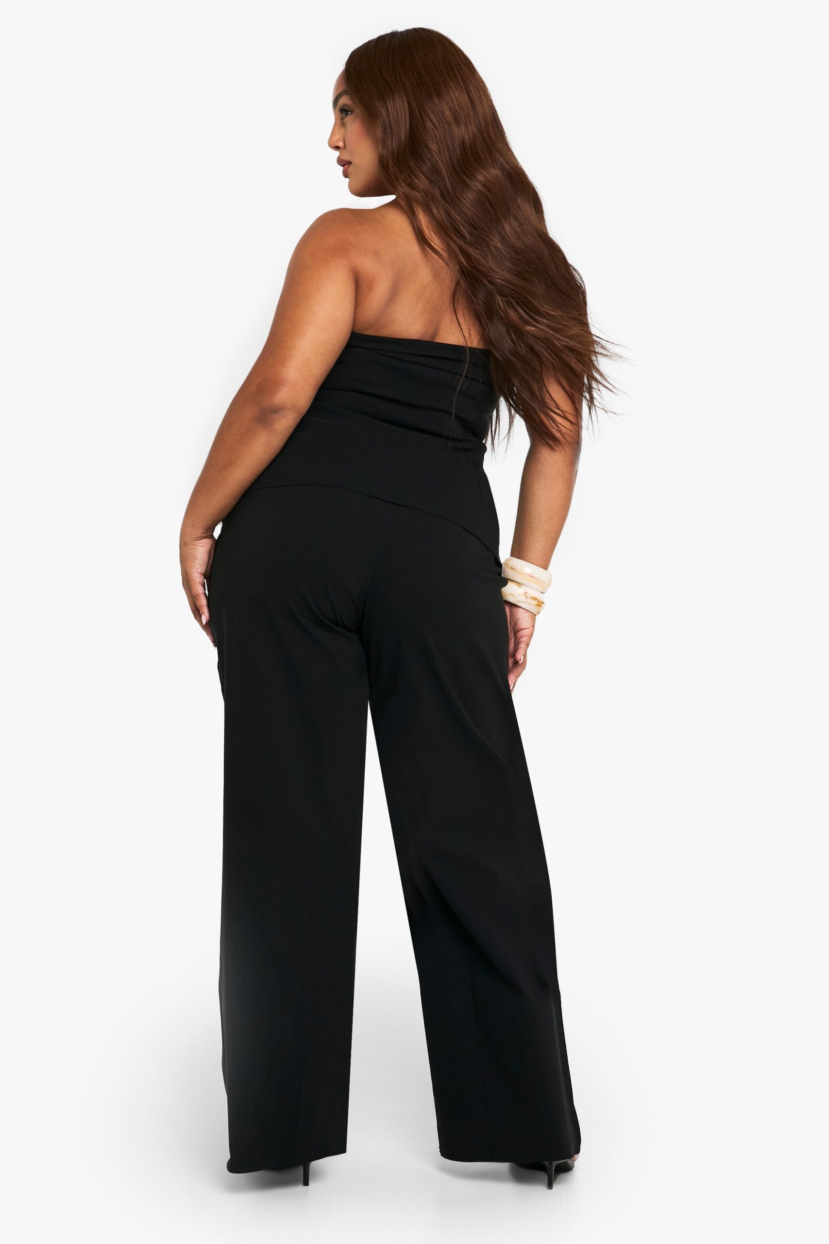 Plus Super Stretch Bandeau Longline Waistcoat & Wide Leg Trousers - Image 2