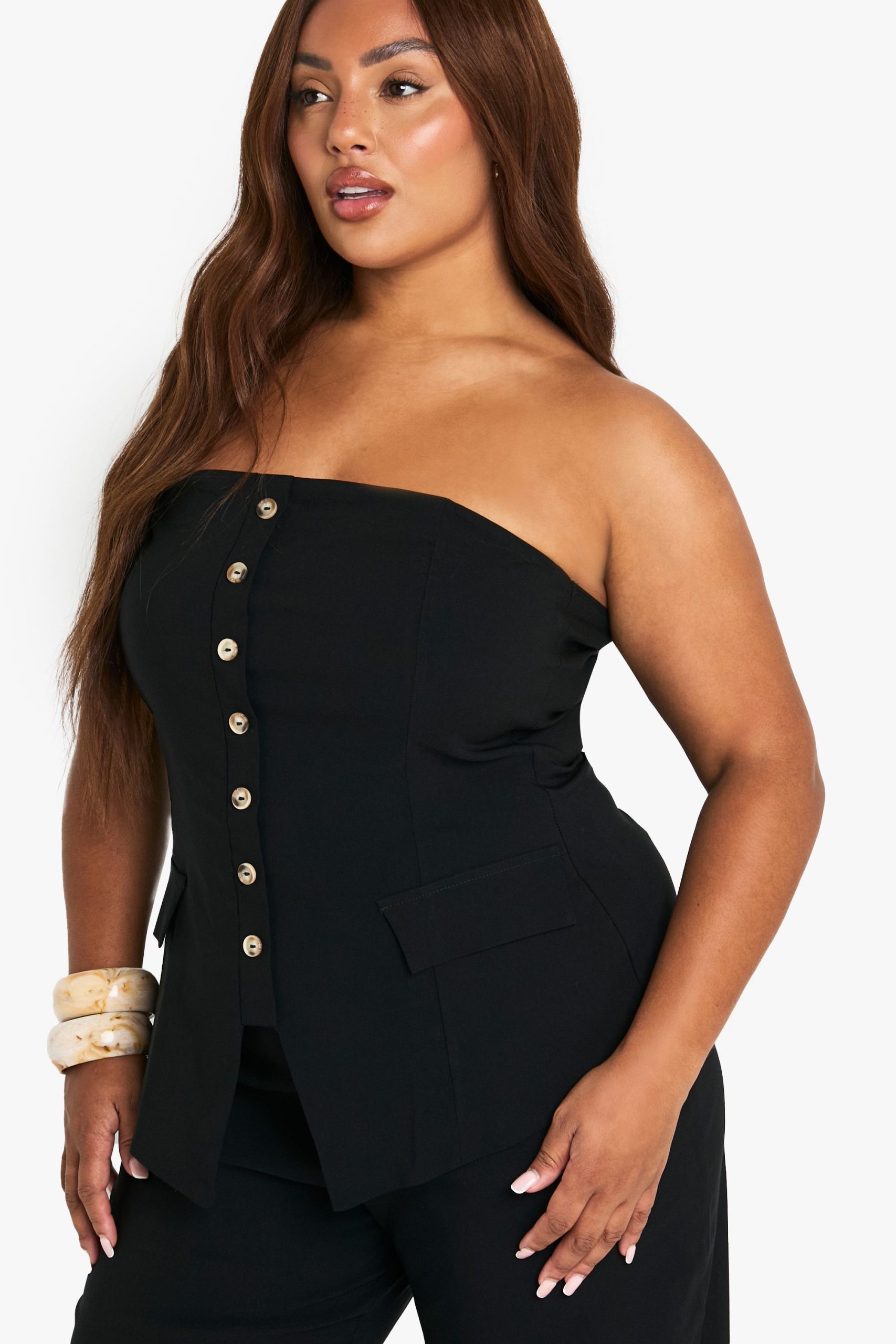Plus Super Stretch Bandeau Longline Waistcoat & Wide Leg Trousers - Image 4