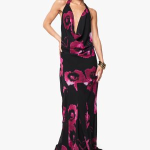 Tall Floral Chiffon Halterneck Cowl Maxi Dress