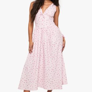 Ditsy Floral Tie Front Milkmaid Midaxi Dress