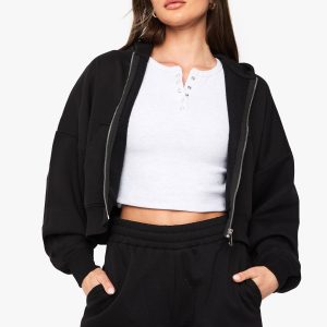 Boxy Balloon Sleeve Oversized Zip Through Hoodie