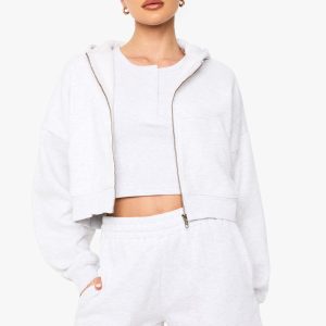 Boxy Balloon Sleeve Oversized Zip Through Hoodie