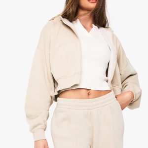 Boxy Balloon Sleeve Oversized Zip Through Hoodie
