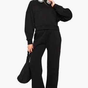 Pintuck Detail Deep Waistband Wide Leg Jogger
