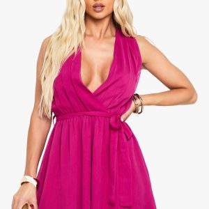 Chiffon Plunge Belted Playsuit