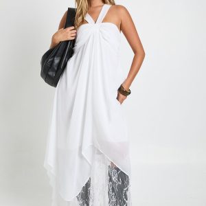 Chiffon Lace Mix Halterneck Maxi Dress