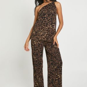 Leopard Print Chiffon  Wide Leg Jumpsuit