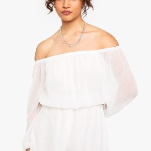 Chiffon Bardot Sleeve Aymmstric Playsuit