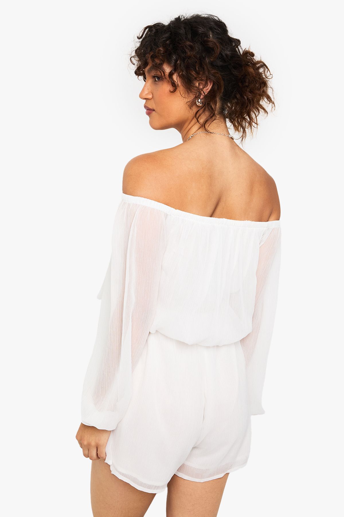 Chiffon Bardot Sleeve Aymmstric Playsuit - Image 2