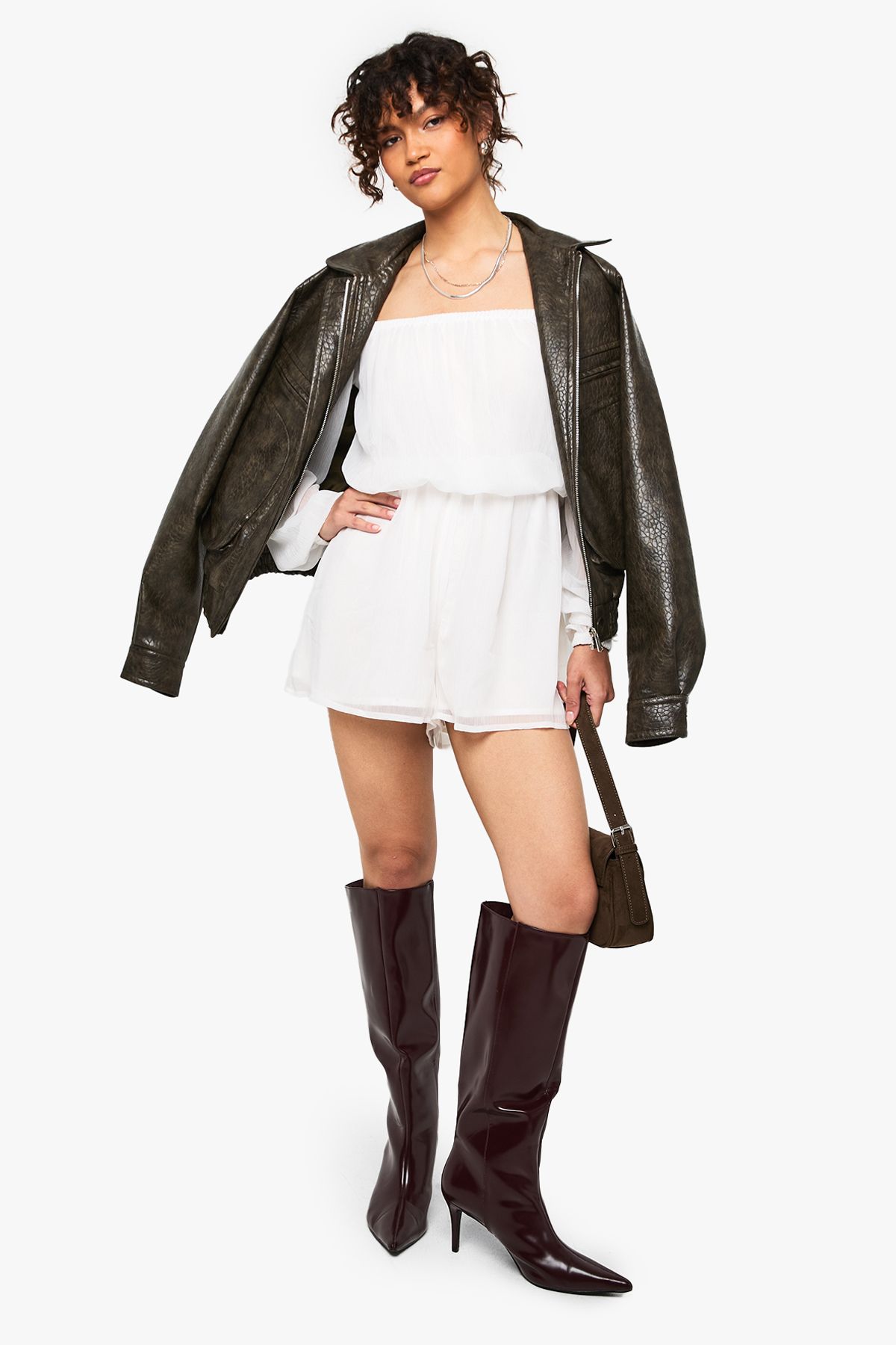Chiffon Bardot Sleeve Aymmstric Playsuit - Image 3