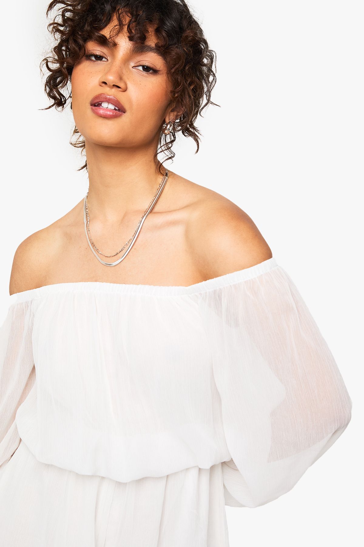 Chiffon Bardot Sleeve Aymmstric Playsuit - Image 4