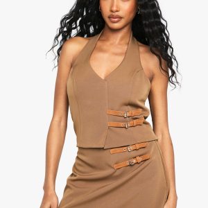 Buckle Detail Halterneck Waistcoat