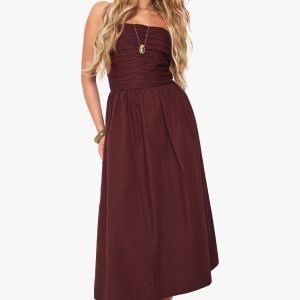 Cotton Poplin Ruched Detail Midi Dress