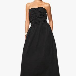 Cotton Poplin Ruched Detail Midi Dress