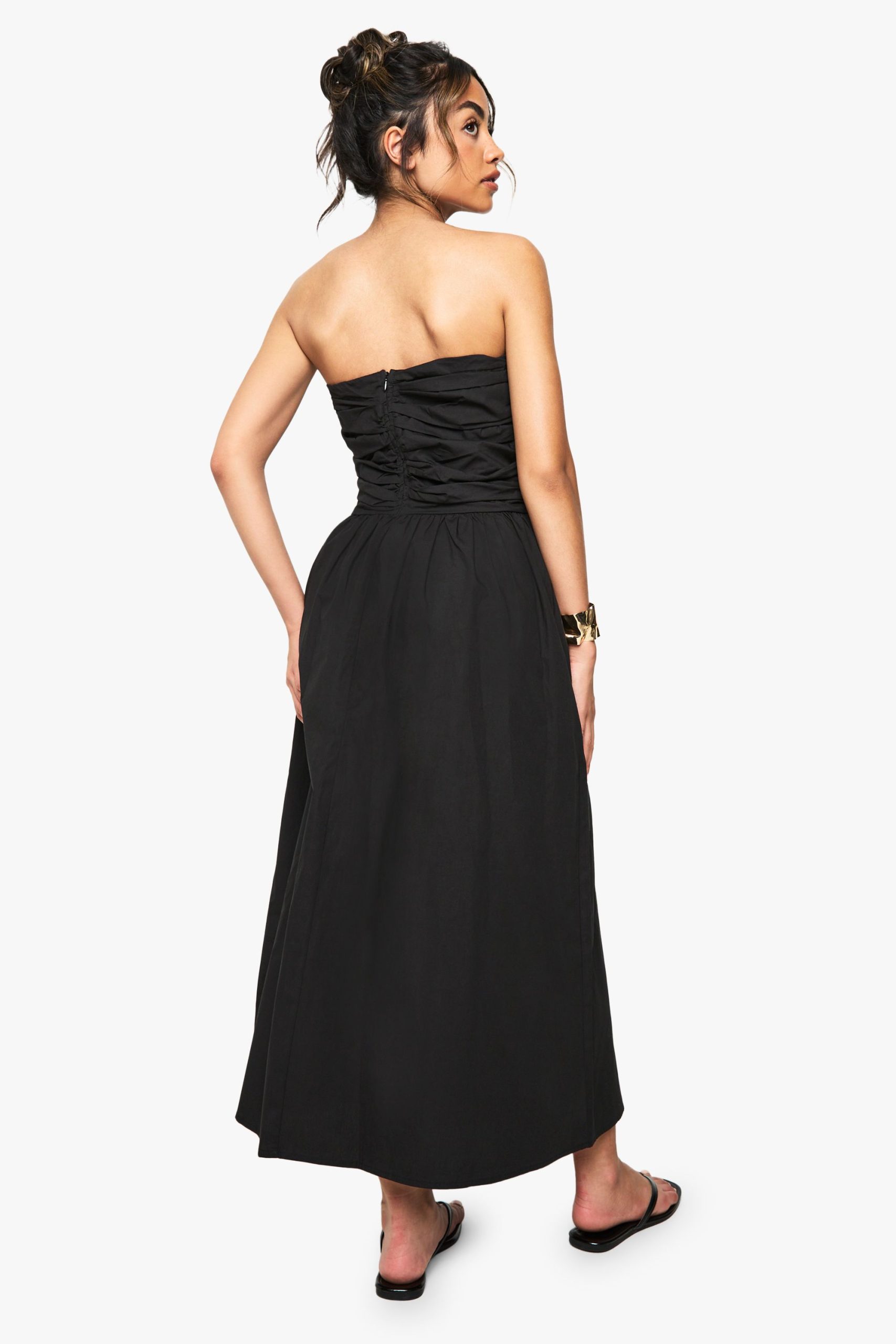 Cotton Poplin Ruched Detail Midi Dress - Image 2