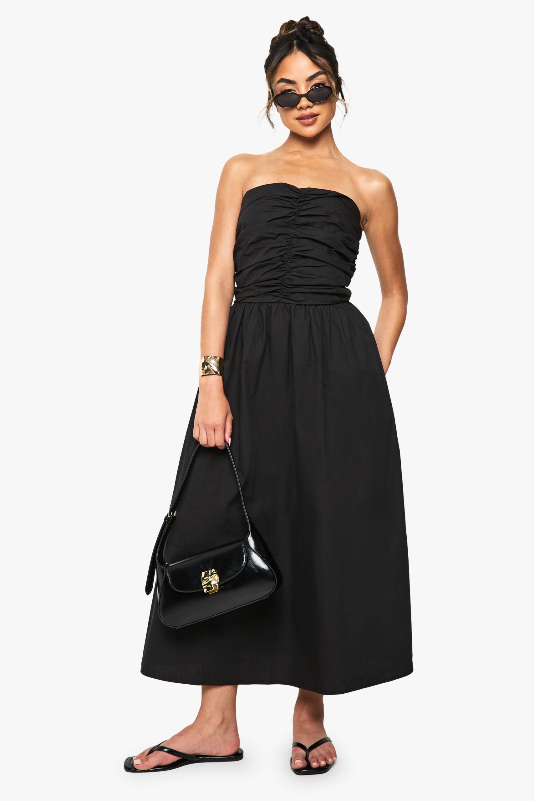 Cotton Poplin Ruched Detail Midi Dress - Image 3