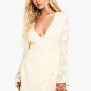 Floral Burnout Wrap Mini Dress