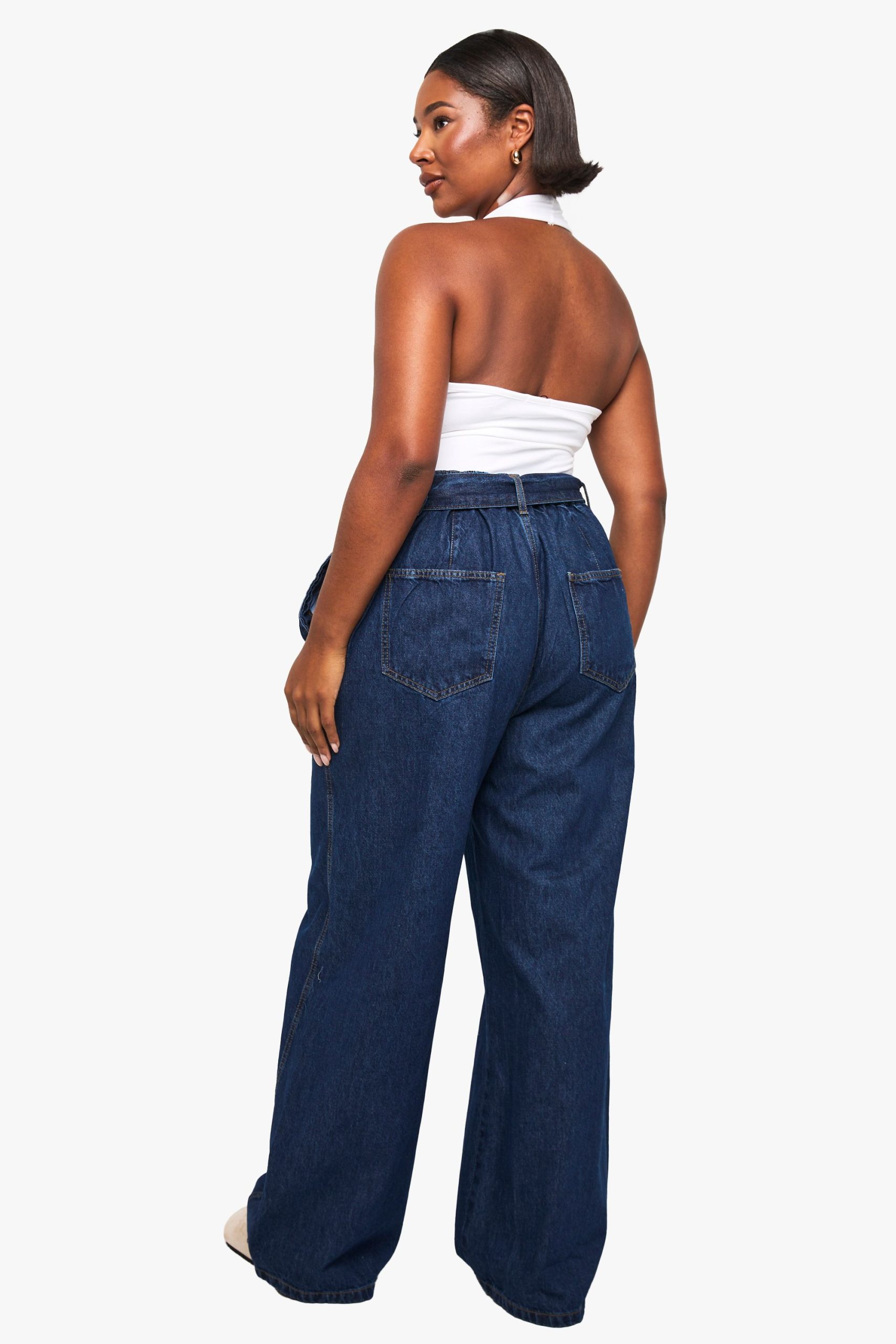 Plus Buckle Belt Elasticated Back Wide Leg Denim Jean - Image 2