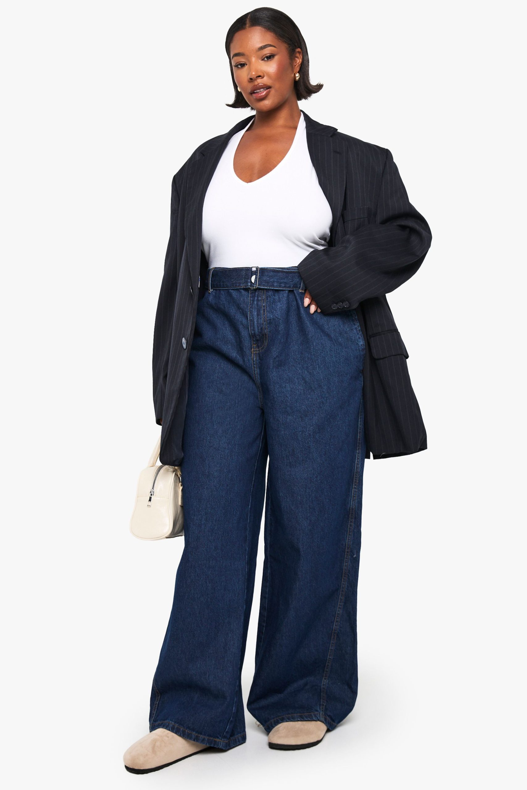 Plus Buckle Belt Elasticated Back Wide Leg Denim Jean - Image 3