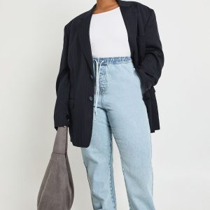Plus Elasticated Drawstring Waist Wide Leg Jeans