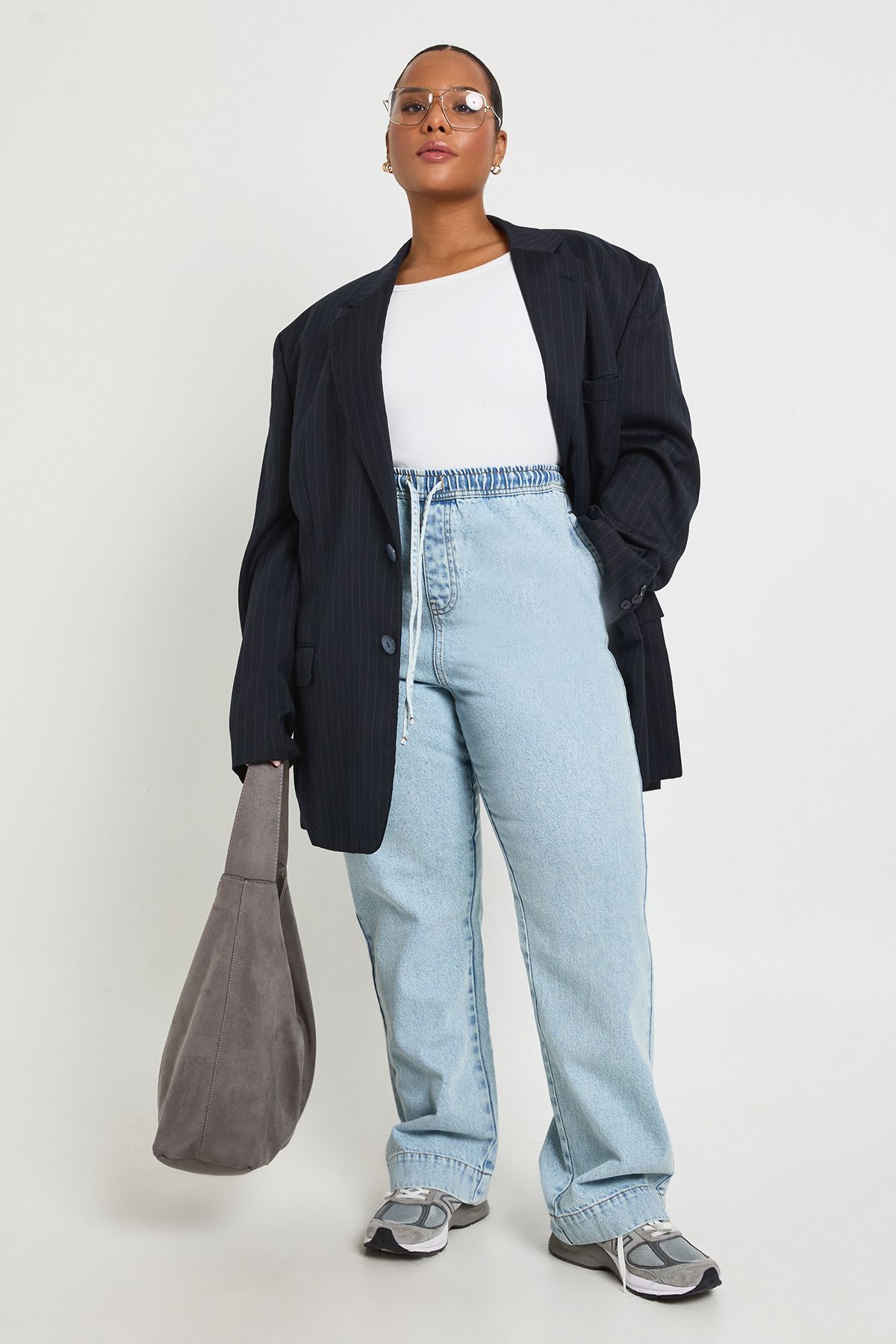 Plus Elasticated Drawstring Waist Wide Leg Jeans