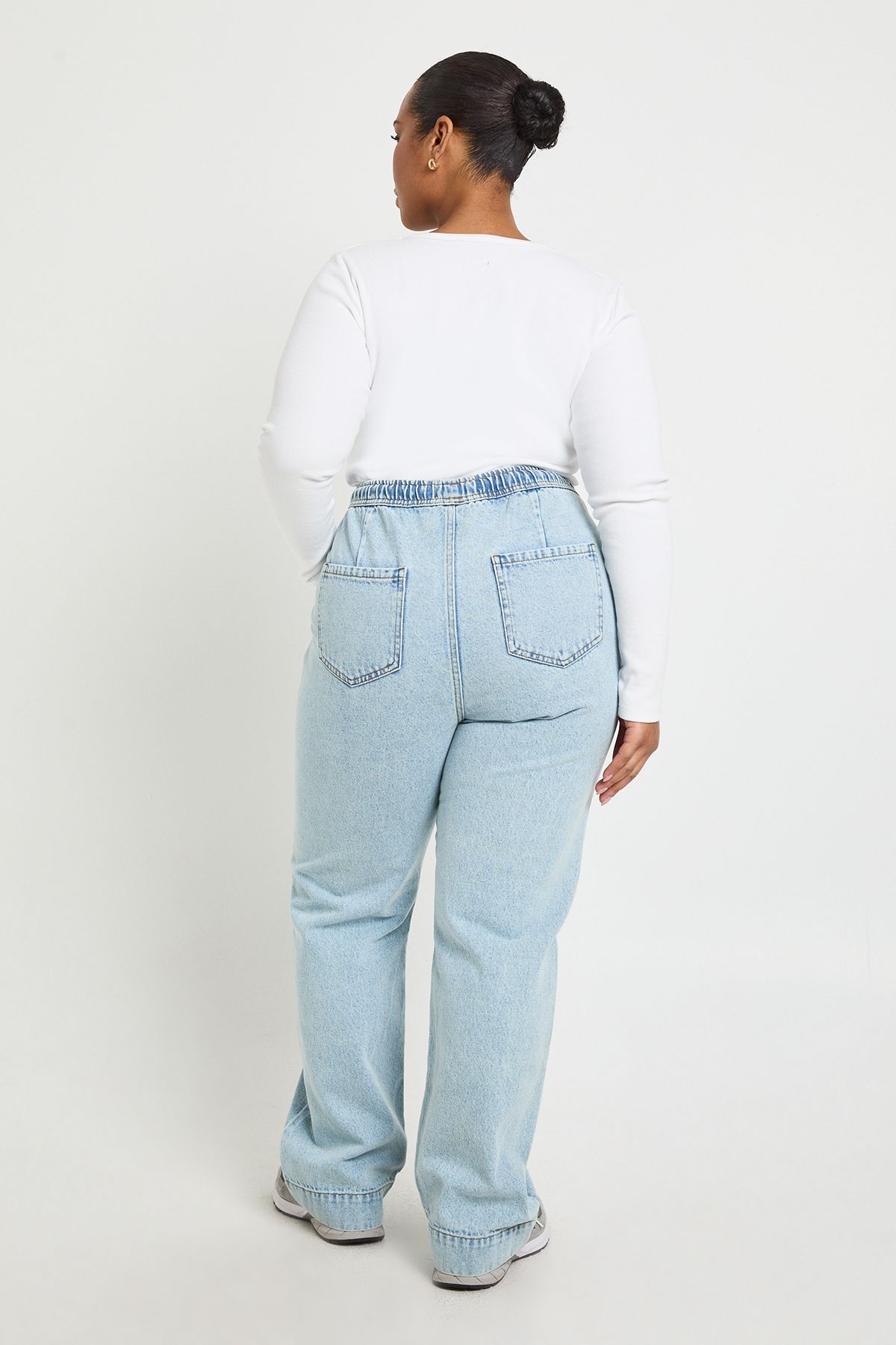 Plus Elasticated Drawstring Waist Wide Leg Jeans - Image 2