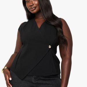 Plus Wrap Front Gold Button Waistcoat