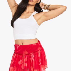 Floral Printed Mesh Mini Skirt