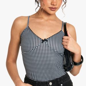 Gingham Picot Trim Bodysuit