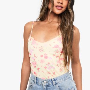 Floral Printed Mesh Bodysuit