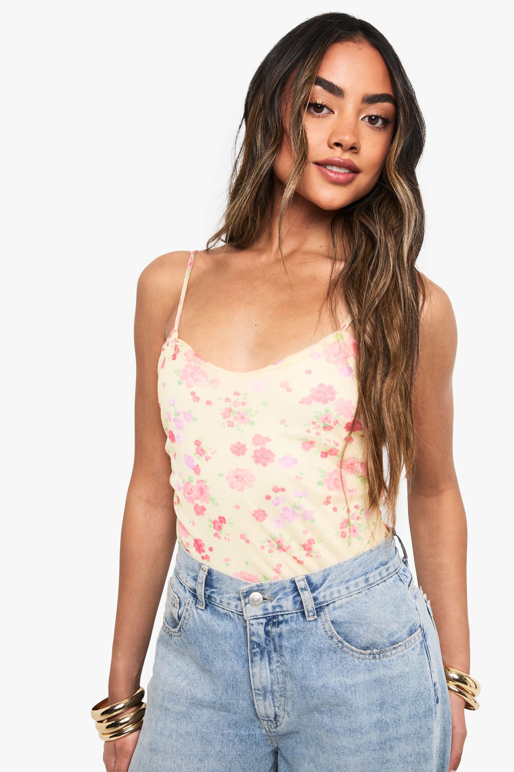Floral Printed Mesh Bodysuit