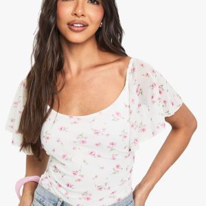 Floral Ditsy Printed Mesh Bodysuit