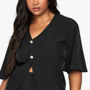 Plus Asymmetric Button Detail Top